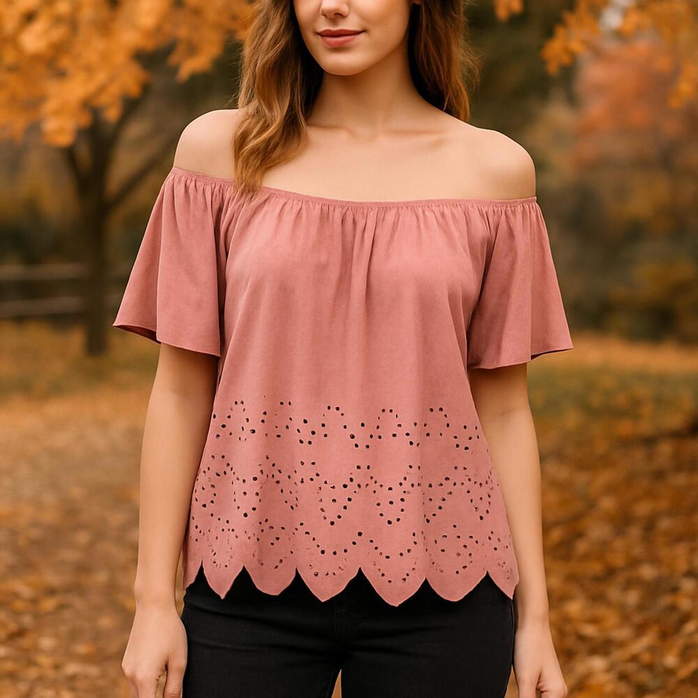 Flowy Laser Cut Out Flowy Mauve Top | Cottagecore Boho Whimsical Romantic Flirty